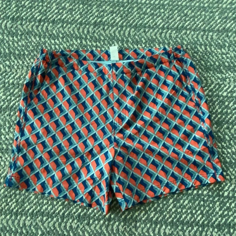 Fair Harbor Swim Shorts Mens 38 Blue Geometric Trunks Lined Stretch Quick Dry